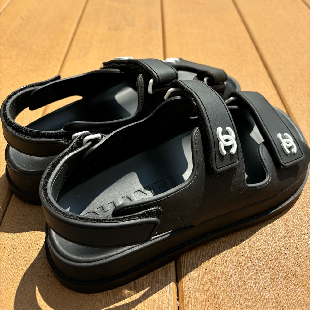 Chanel Black CC Logo Slide Dad Sandals